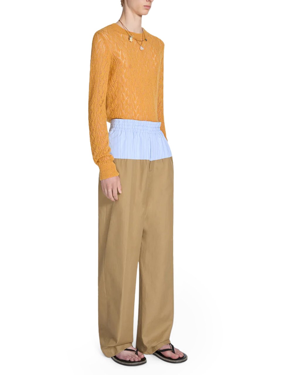 Dries van Noten Two-Tone Wide-Leg Trousers with Contrasting Waistband Neutraal