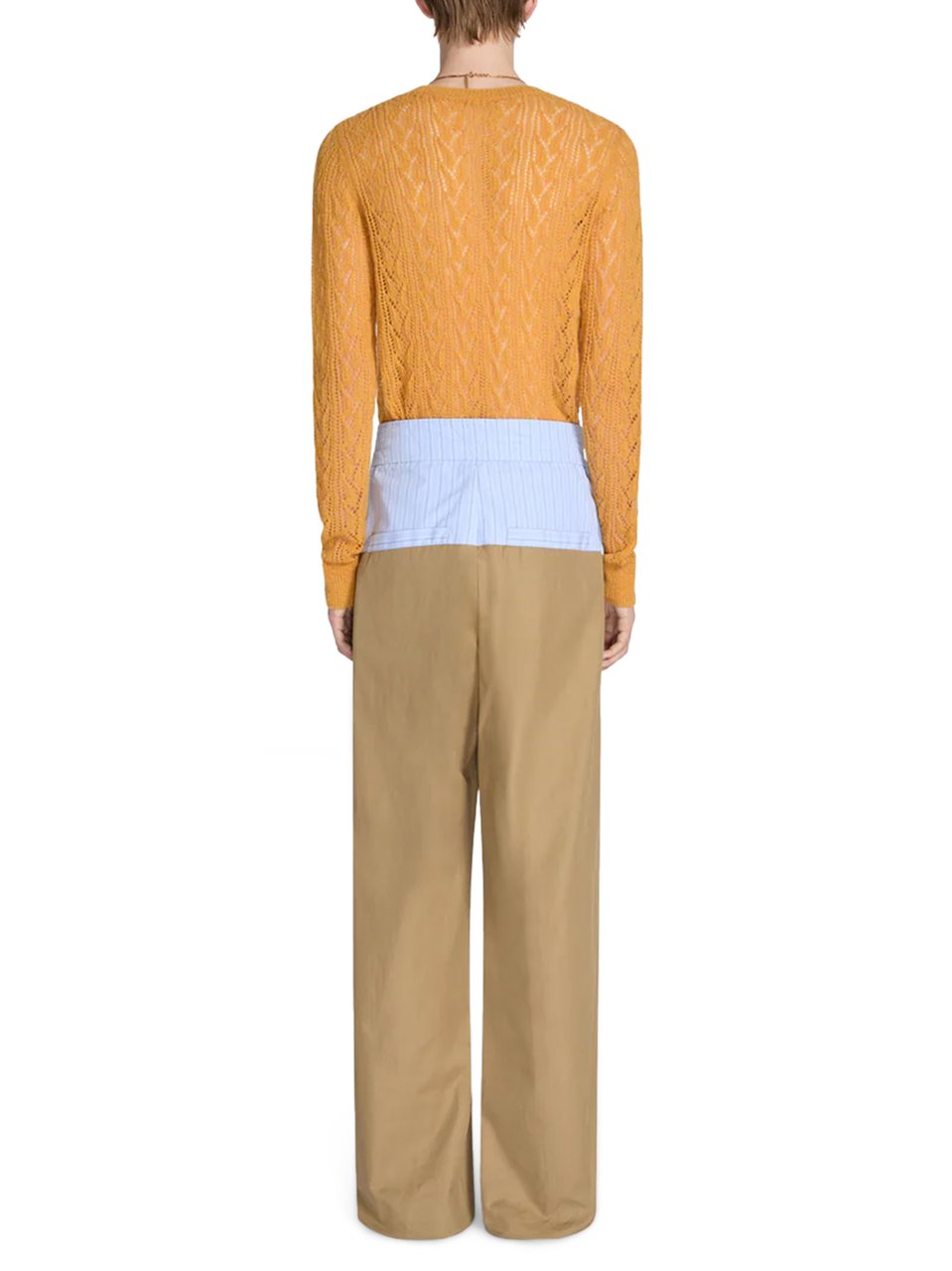 Dries van Noten Two-Tone Wide-Leg Trousers with Contrasting Waistband Neutraal