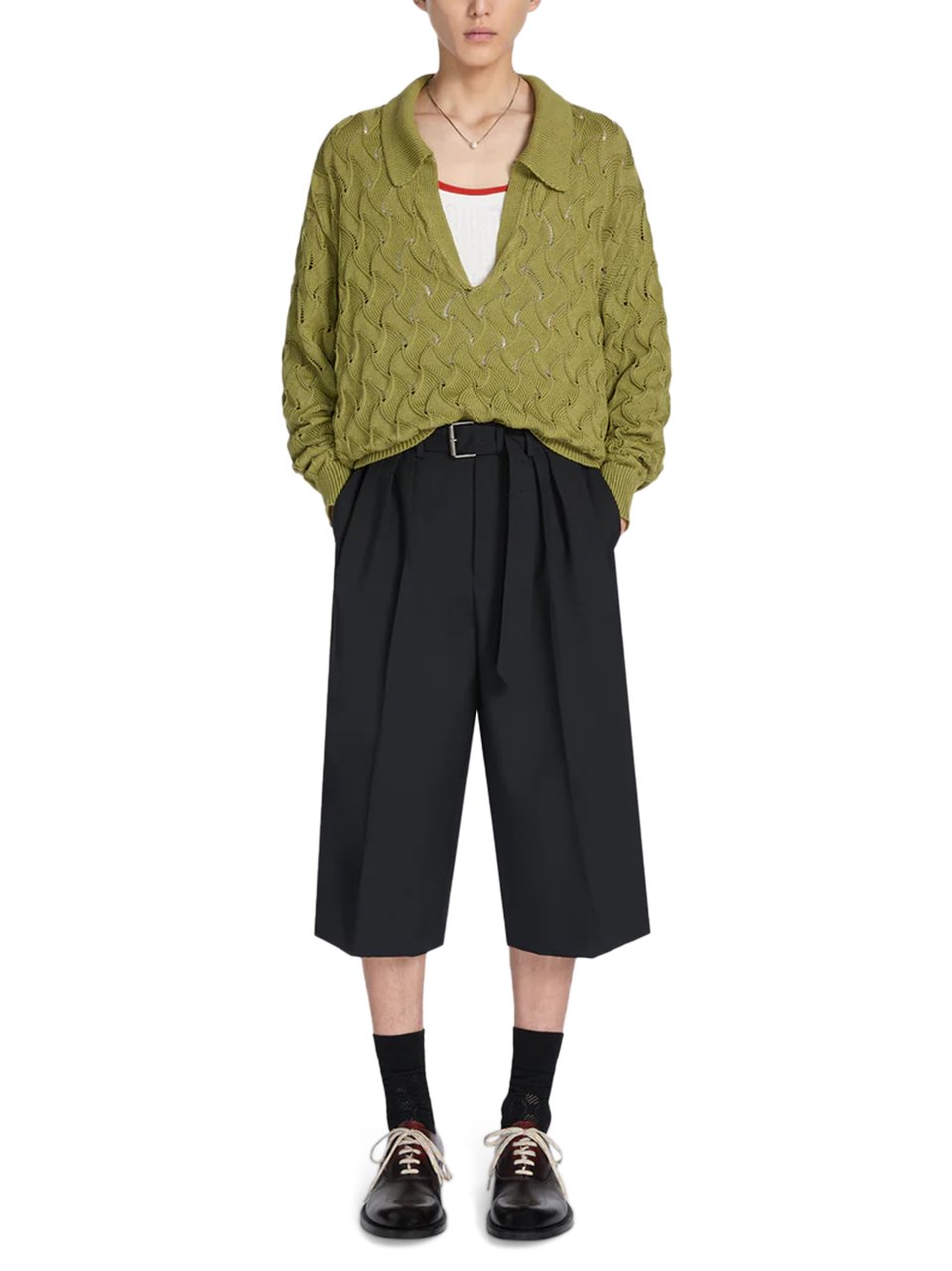 Dries van Noten High-Waisted Black Shorts with Tailored Pleats and Belt Zwart