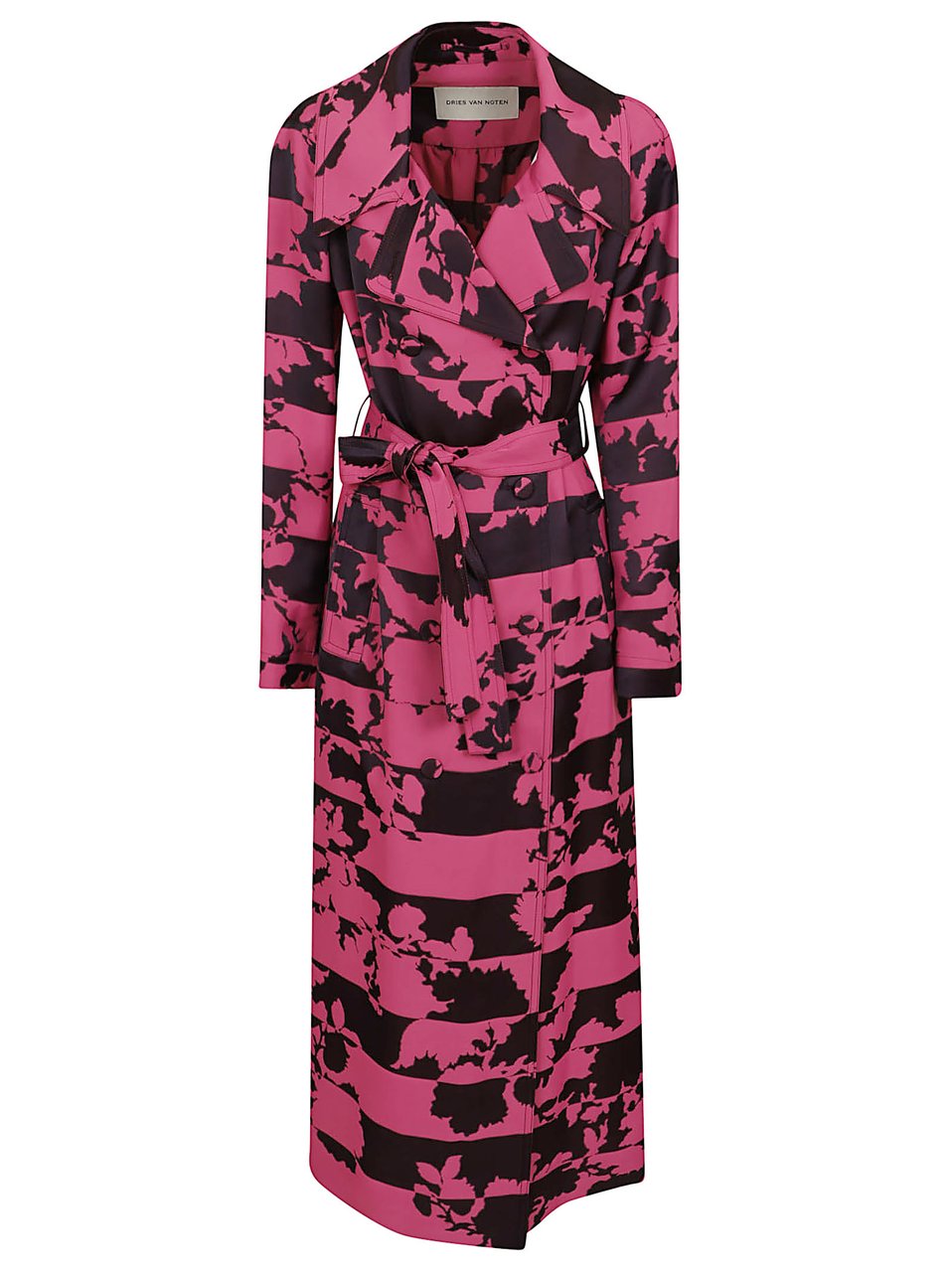 Dries van Noten Abstract Floral Printed Midi Trench Coat with Belt Roze