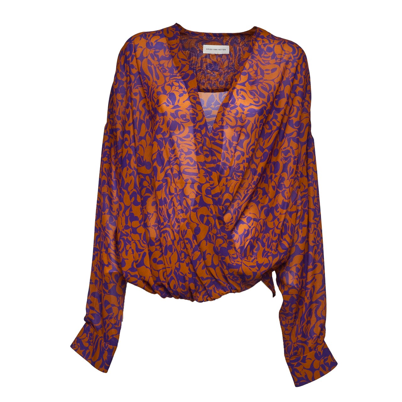 Dries van Noten Camiel Geometric Print Ruched Shirt Maroon