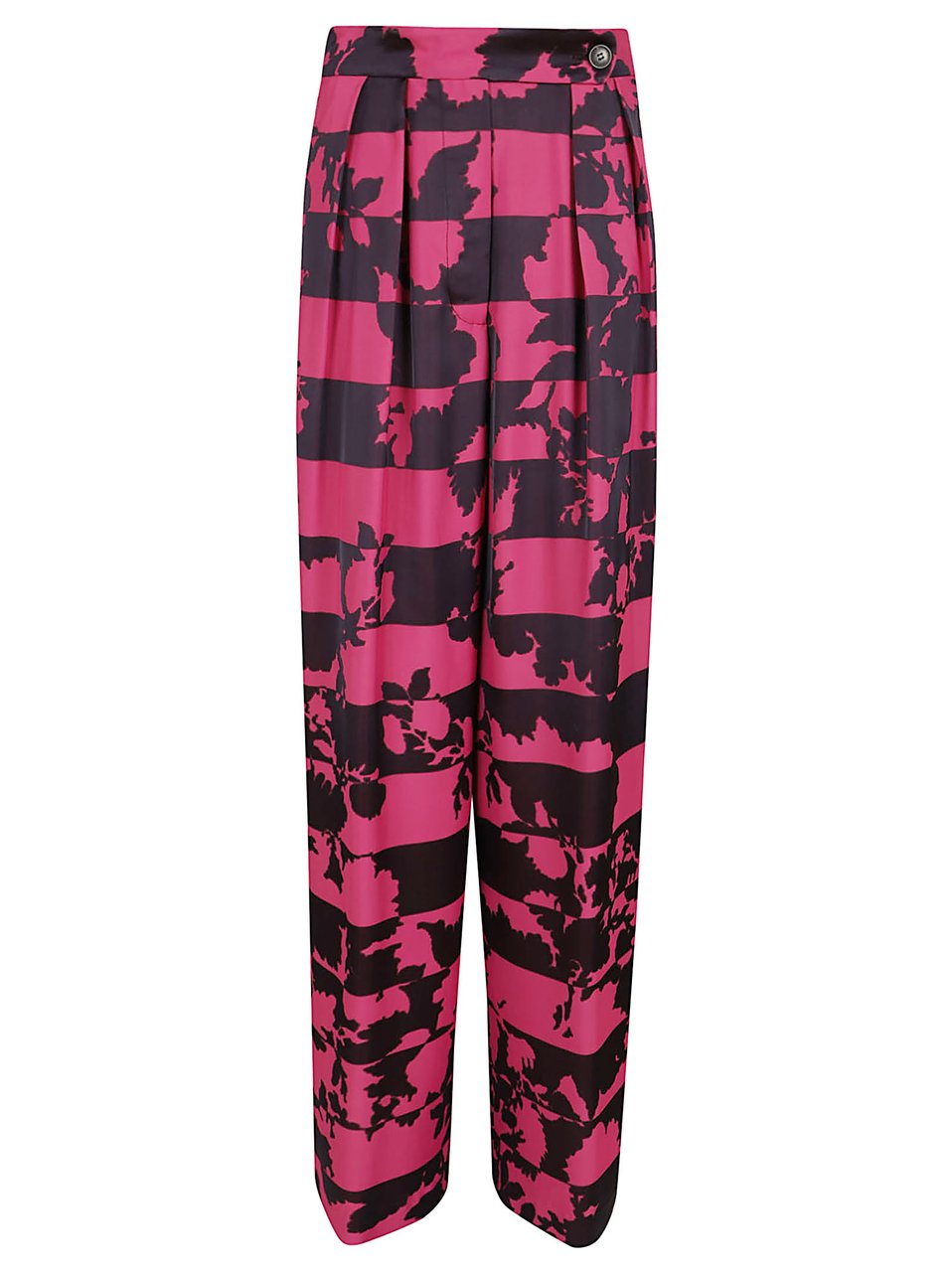 Dries van Noten Fluid Wide-Leg Trousers with Abstract Floral Overlay Roze