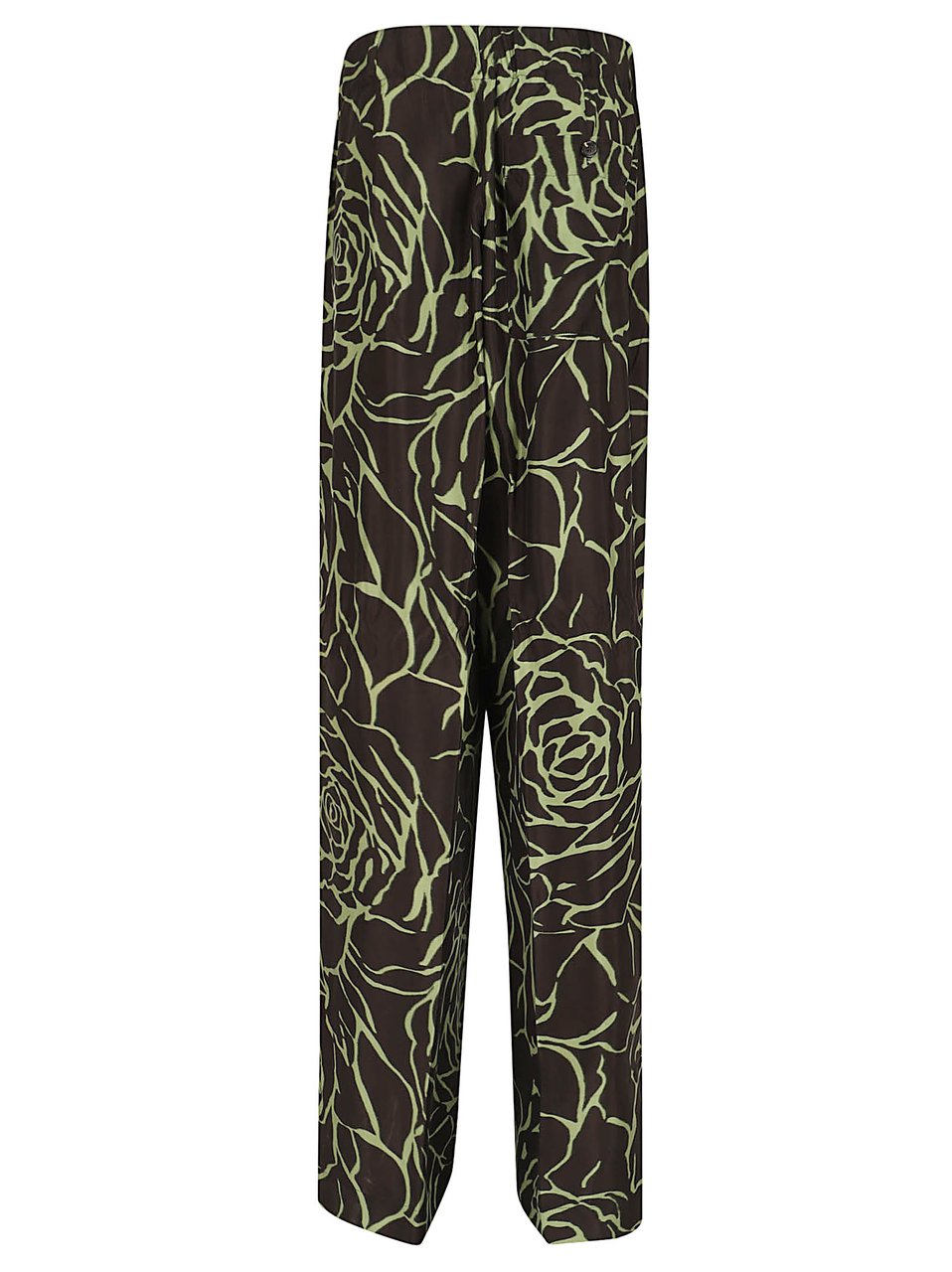 Dries van Noten Fluid Twill Wide-Leg Trousers with Woodblock Rose Print Zwart