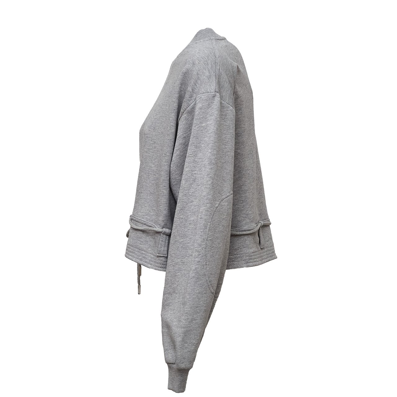 Dries van Noten Boxy Cropped Cotton Jersey Sweater With Drawstring Belt Grijs