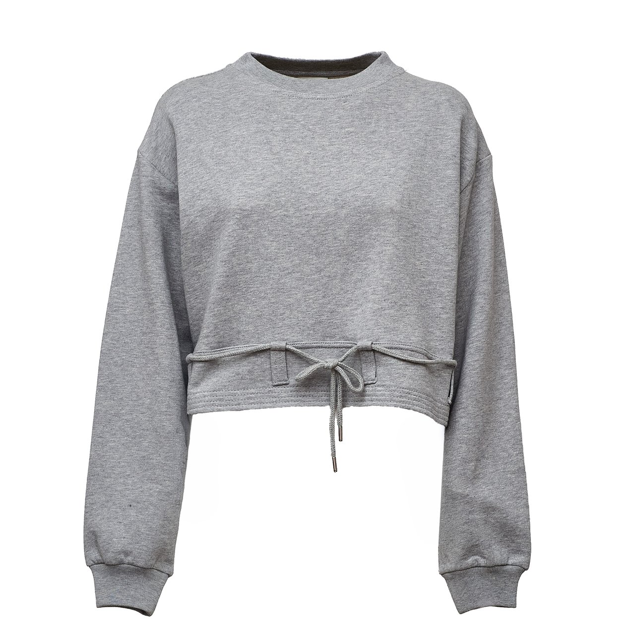 Dries van Noten Boxy Cropped Cotton Jersey Sweater With Drawstring Belt Grijs