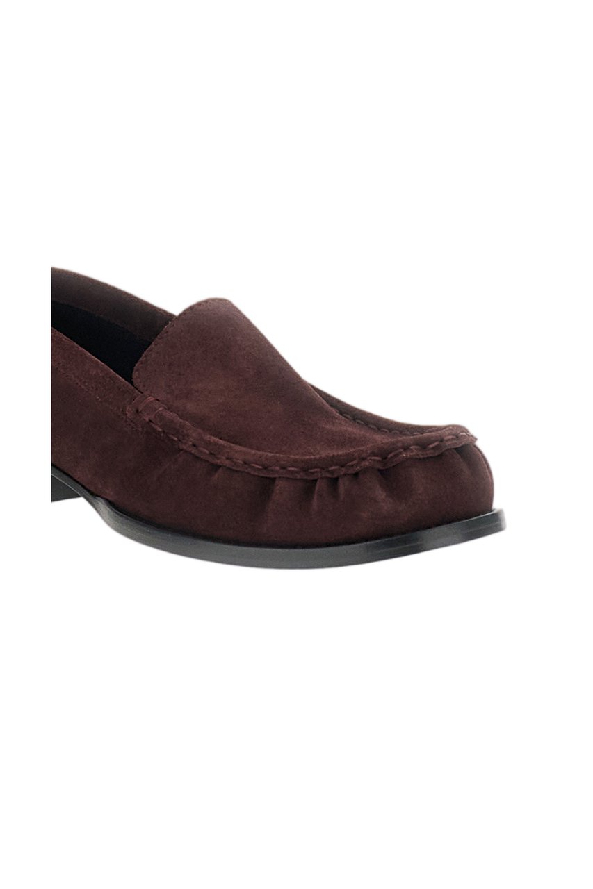 Dries van Noten Burgundy Square-Toe Loafers with Subtle Gathering Maroon