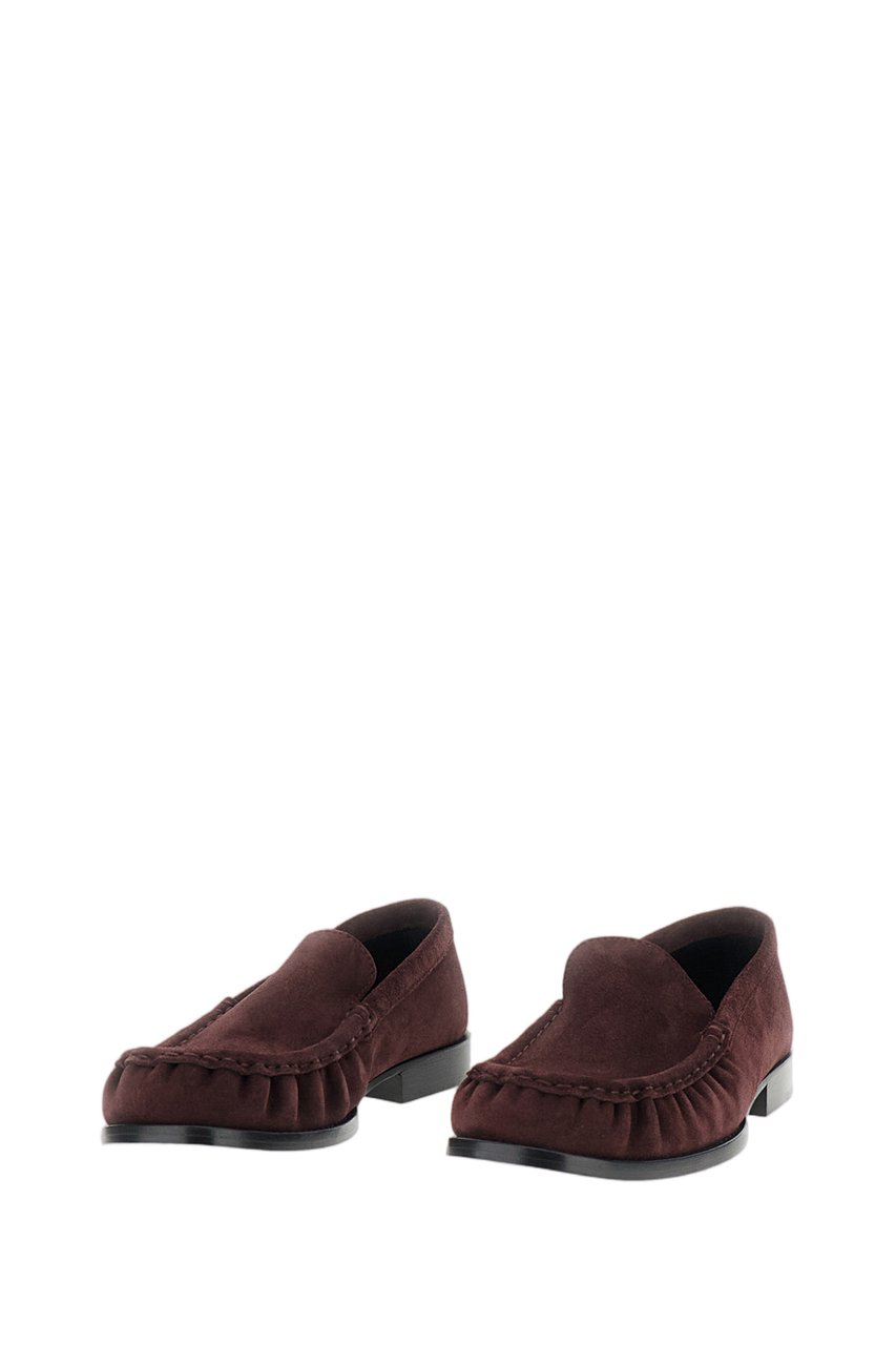 Dries van Noten Burgundy Square-Toe Loafers with Subtle Gathering Maroon