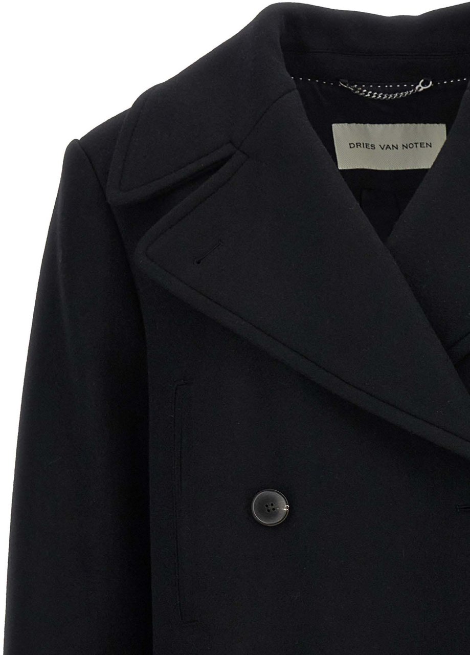 Dries Van Noten Black Wool Coat Zwart