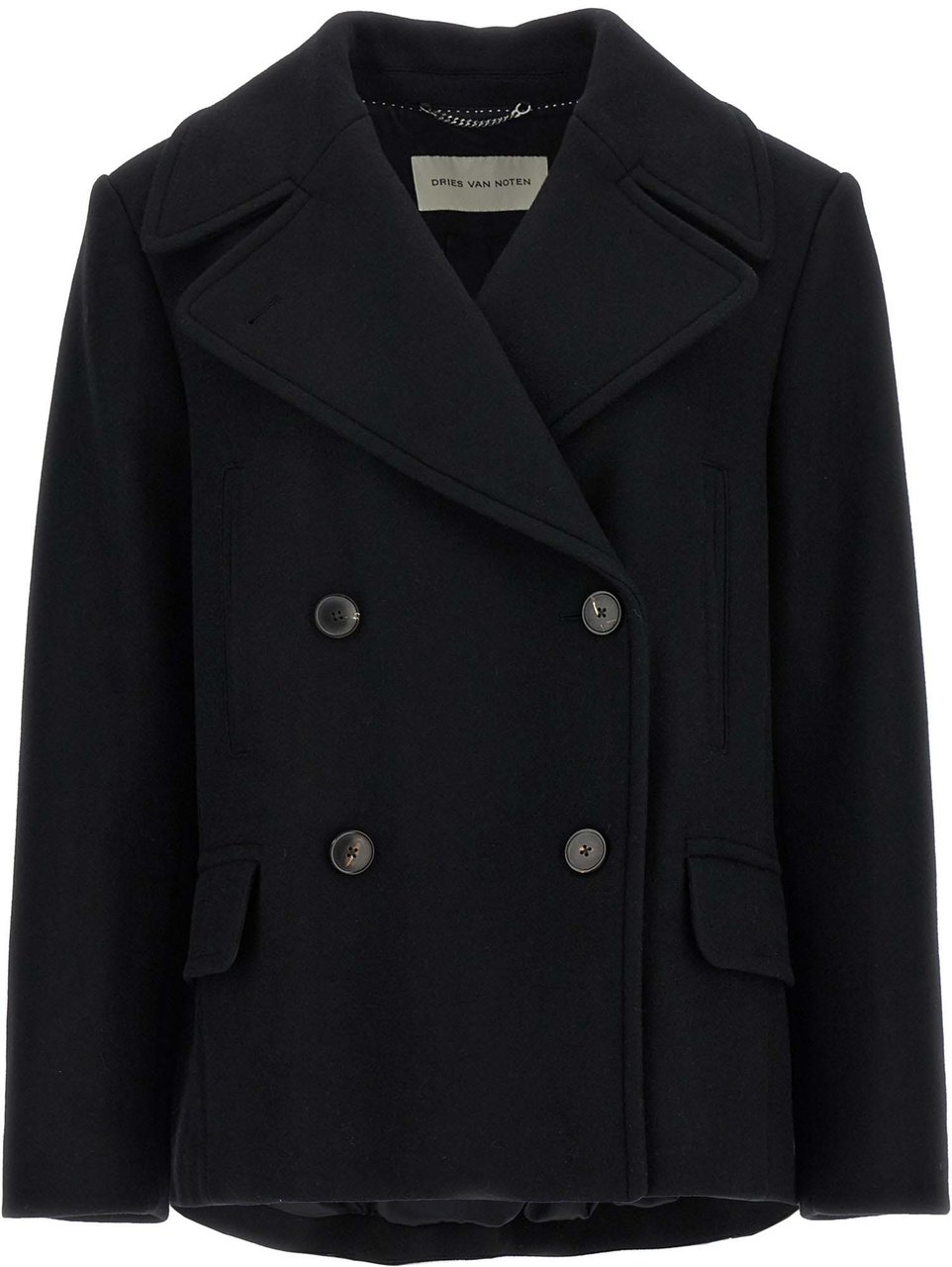 Dries Van Noten Black Wool Coat Zwart