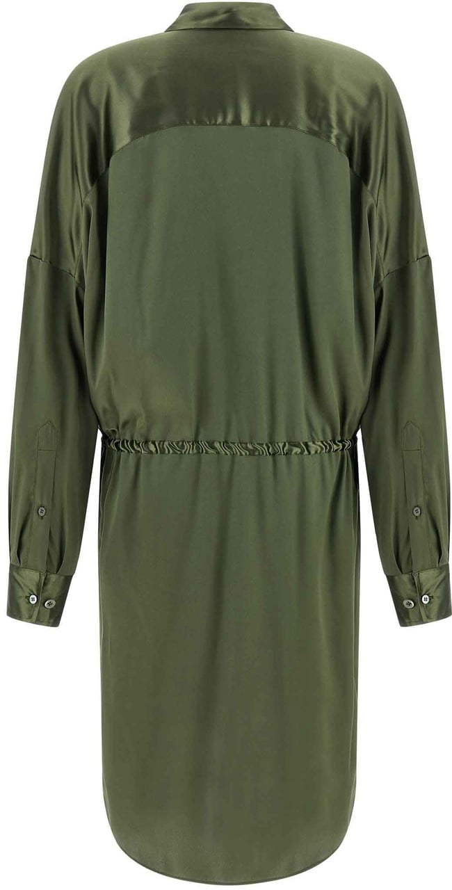Dries Van Noten Bicolor Silk Midi Dress Groen
