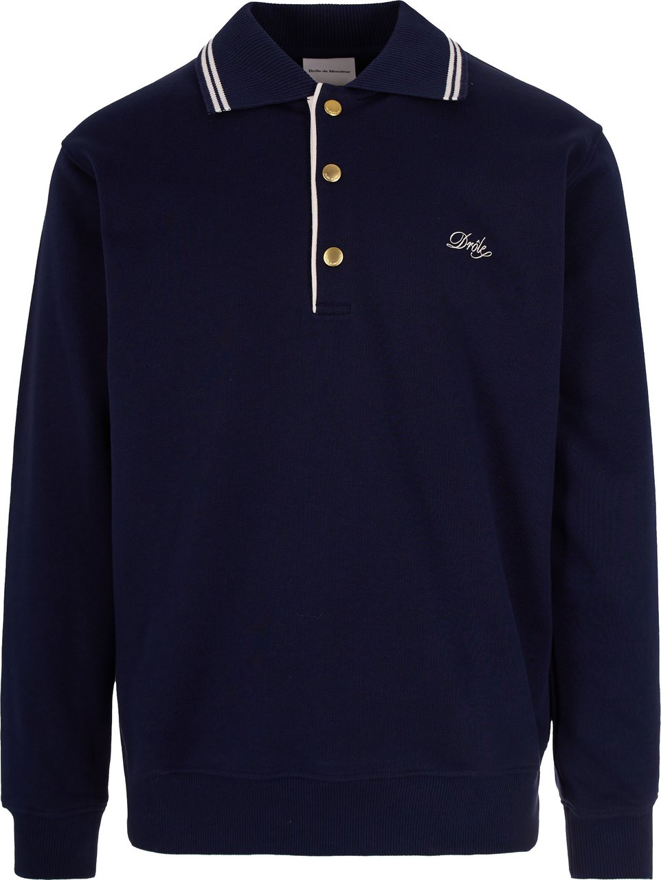 Drôle de Monsieur Contrast-Embroidered Cotton Terry Polo Shirt Zwart
