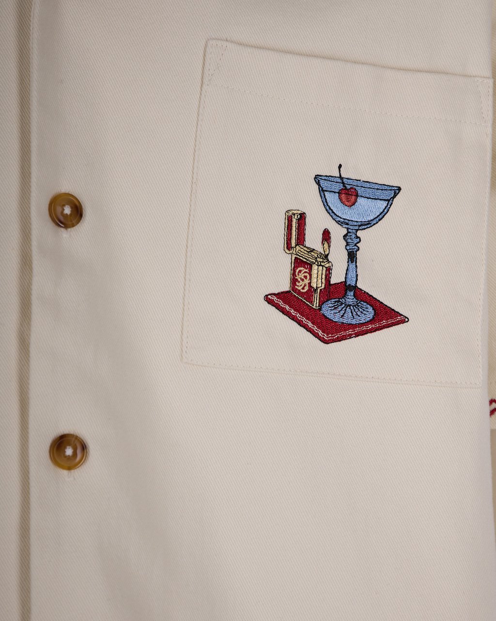 Drôle de Monsieur Short-Sleeved Casual Shirt with Intricate Embroidery Neutraal