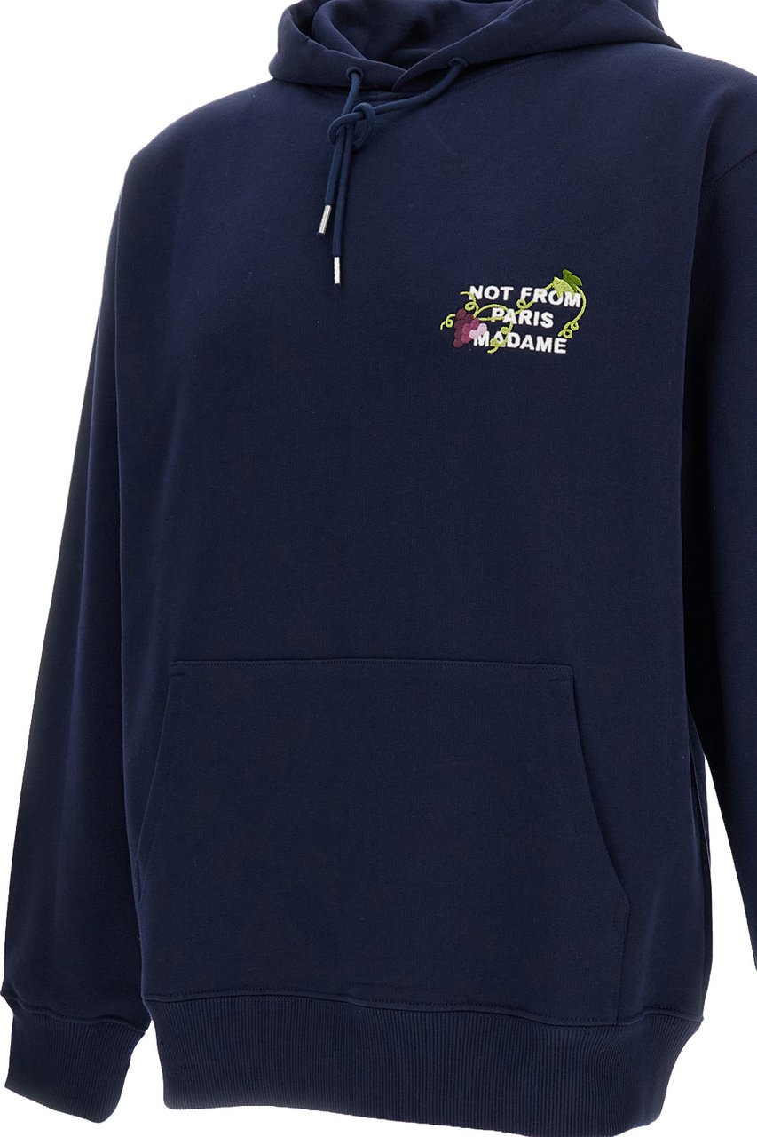 Drôle de Monsieur Vine Embroidered Slogan Hoodie Blauw