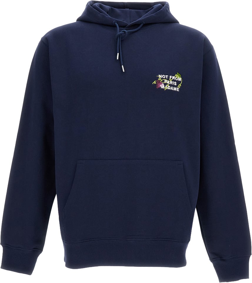 Drôle de Monsieur Vine Embroidered Slogan Hoodie Blauw