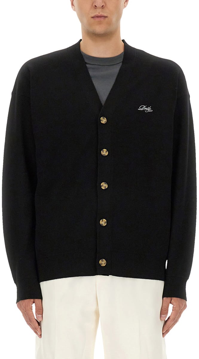 Drôle de Monsieur CARDIGAN WITH LOGO EMBROIDERY Zwart