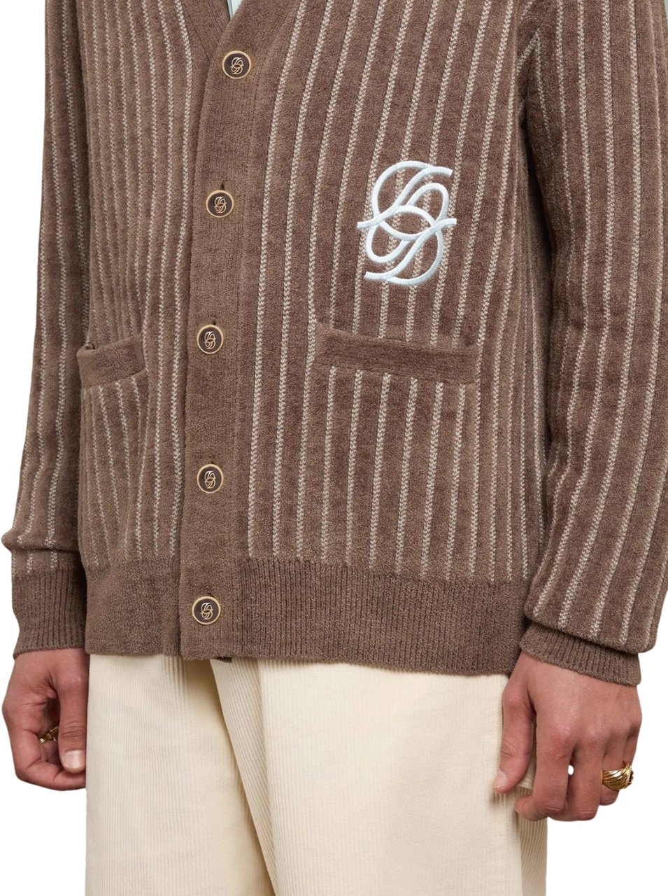Drôle de Monsieur MONOGRAMME CARDIGAN ARMY GREEN Groen