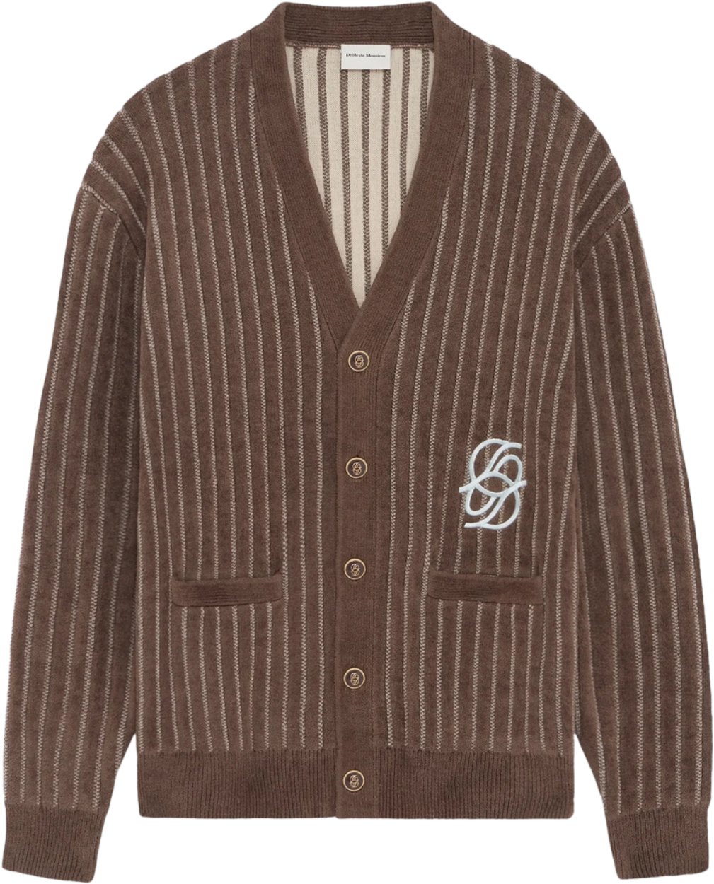Drôle de Monsieur MONOGRAMME CARDIGAN ARMY GREEN Groen