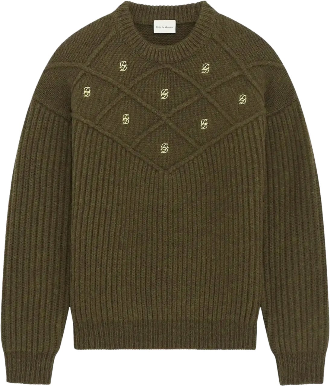 Drôle de Monsieur MONOGRAMME CREWNECK ARMY GREEN Groen