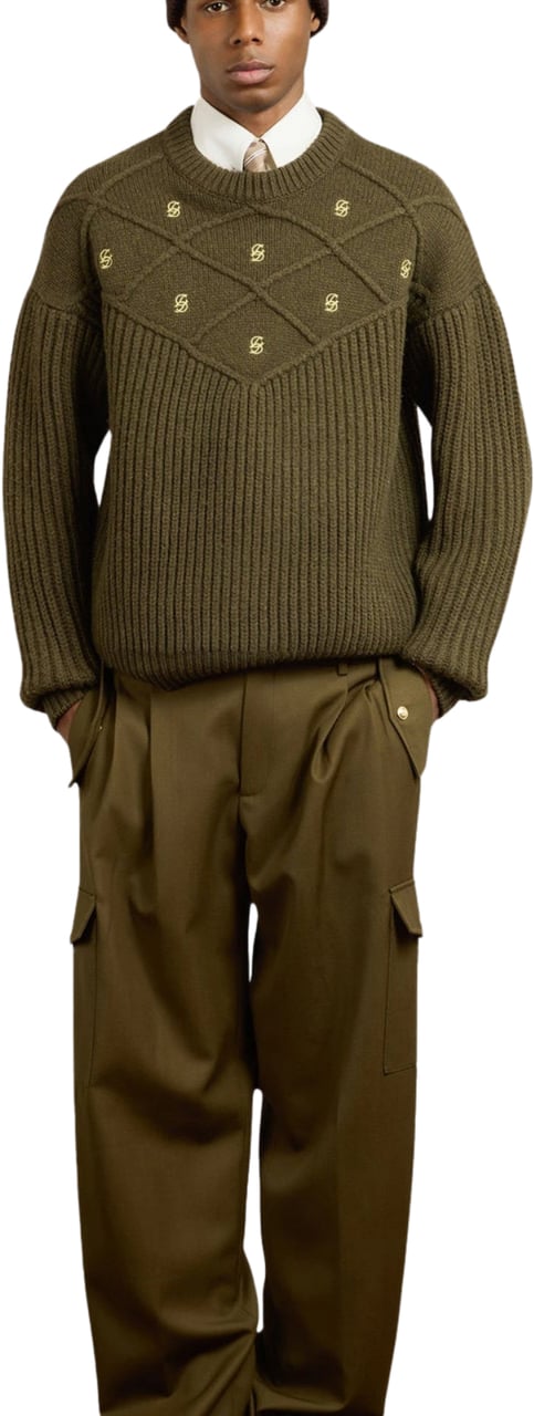 Drôle de Monsieur MONOGRAMME CREWNECK ARMY GREEN Groen