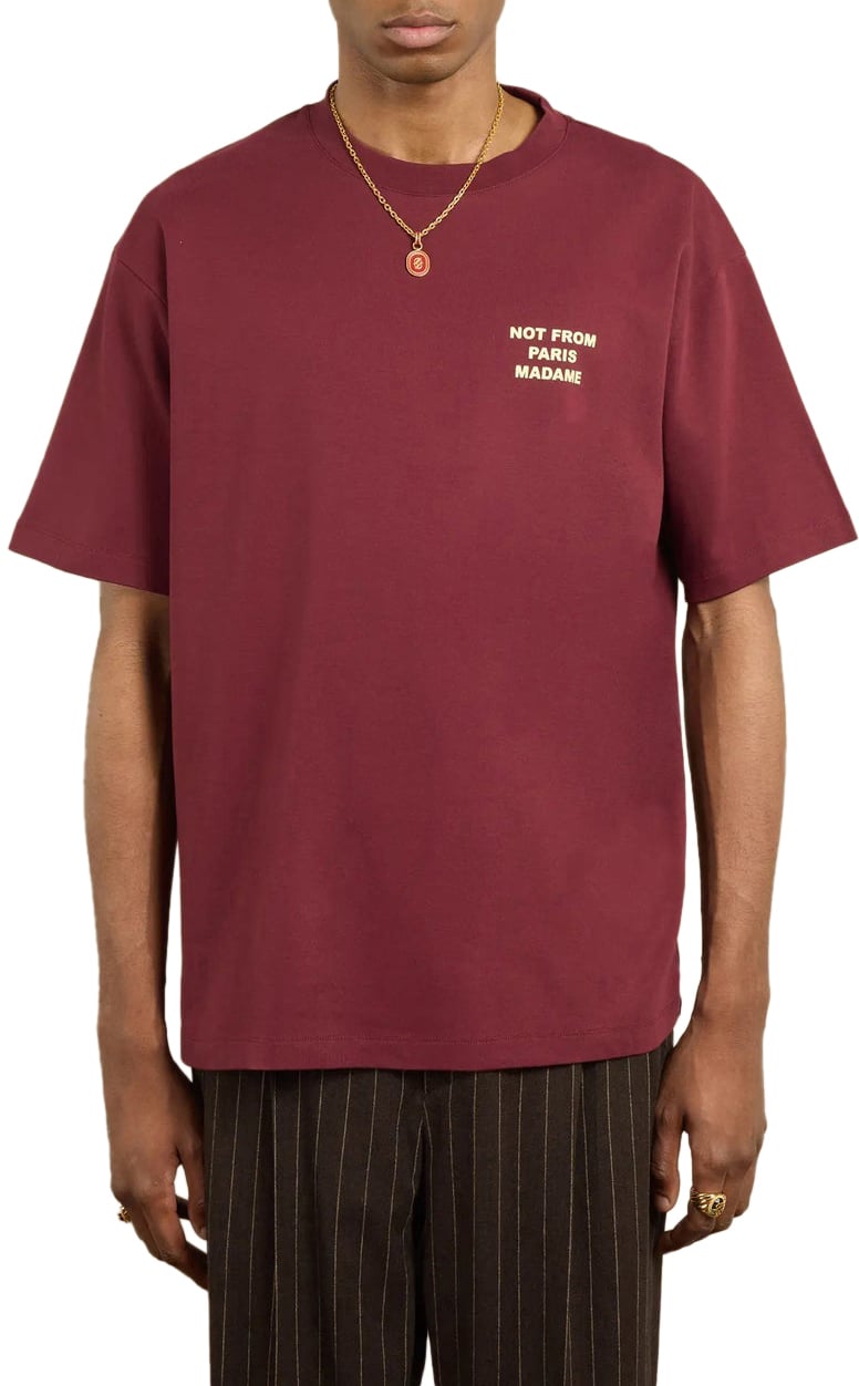 Drôle de Monsieur SLOGAN PRINT T-SHIRT BURGUNDY Rood