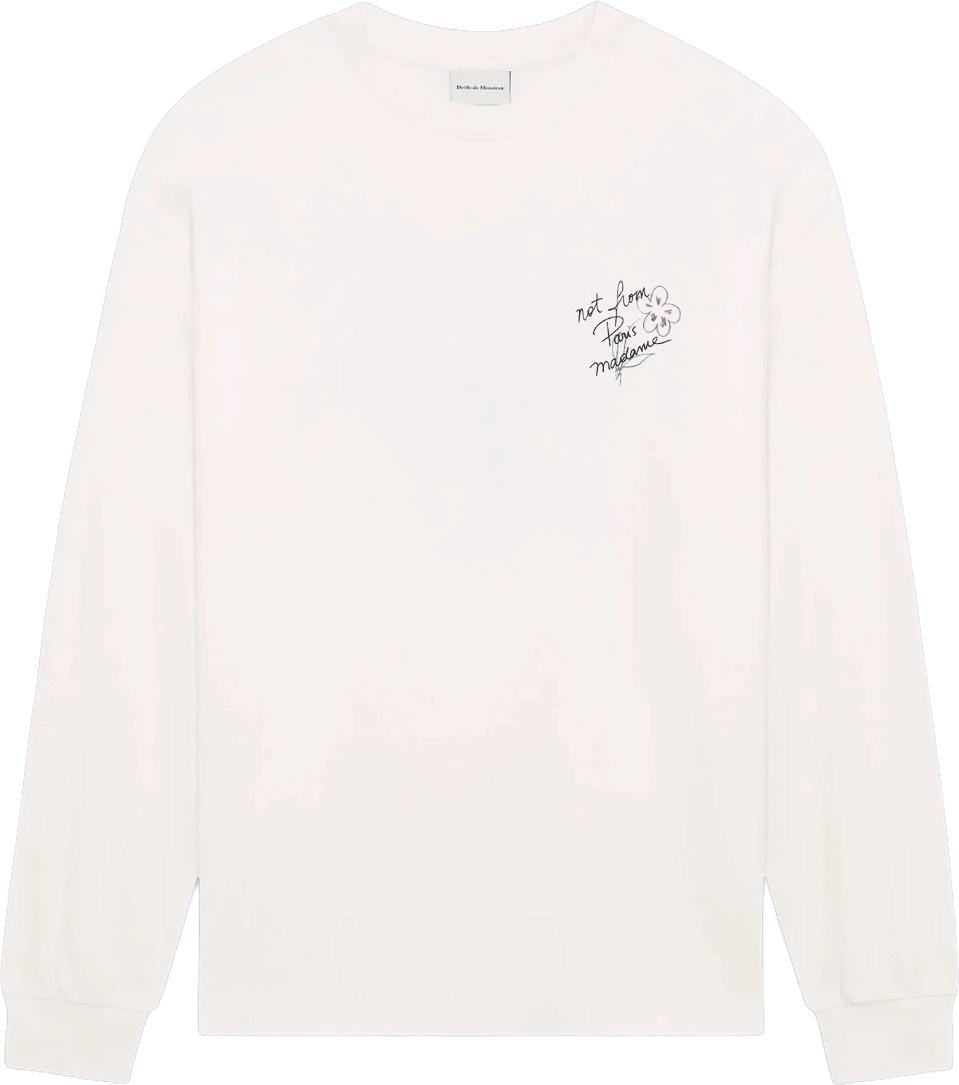 Drôle de Monsieur ESQUISSE SLOGAN T-SHIRT MET LANGE MOUWEN Wit