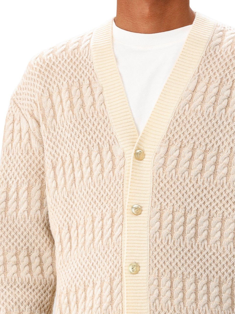 Drôle de Monsieur Drôle de Monsieur Vest Beige Le Cardigan Torsades Bicolore Beige