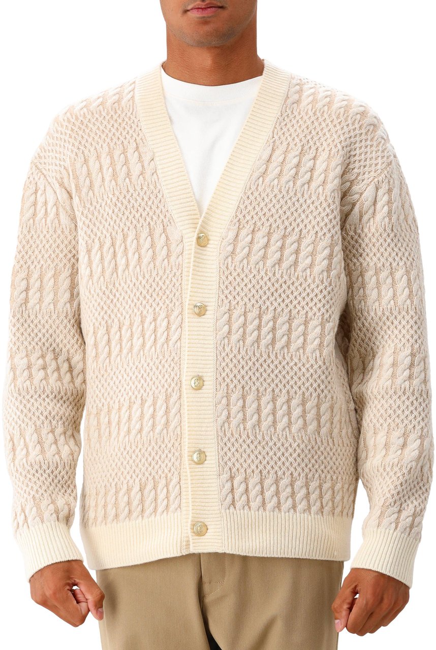 Drôle de Monsieur Drôle de Monsieur Vest Beige Le Cardigan Torsades Bicolore Beige