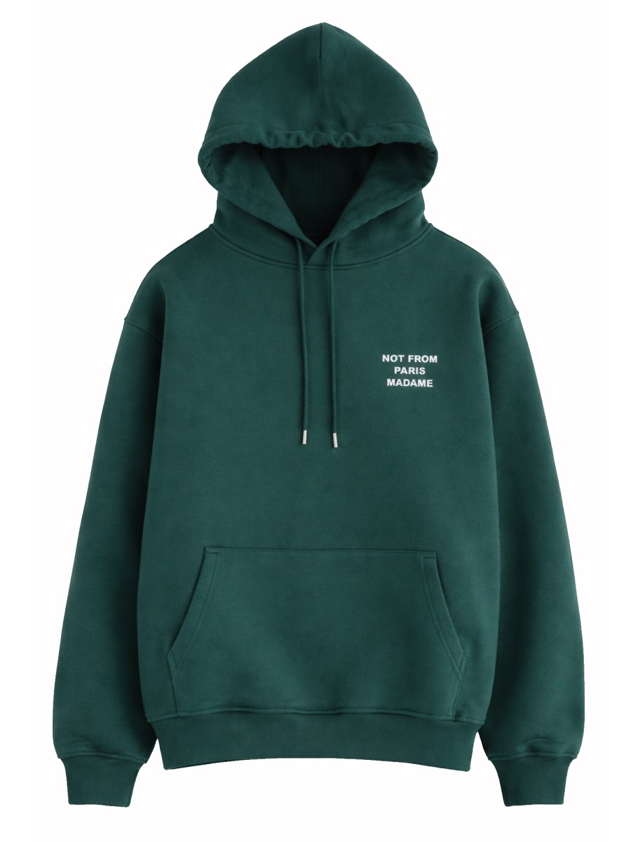 Drôle de Monsieur Slogan Green Cotton Hooded Sweatshirt Zwart