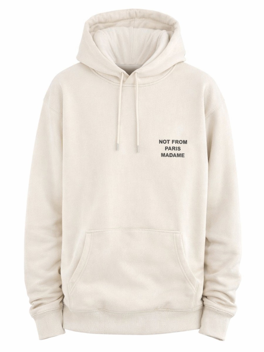 Drôle de Monsieur Light Beige Slogan Graphic Cotton Hoodie Neutraal