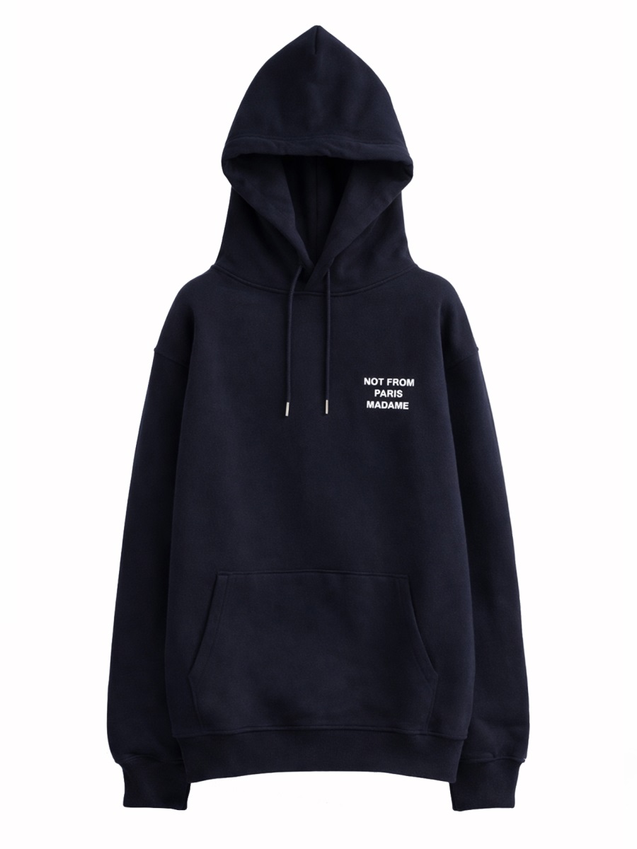 Drôle de Monsieur Neutrals Slogan Graphic Kangaroo Pocket Hoodie Zwart