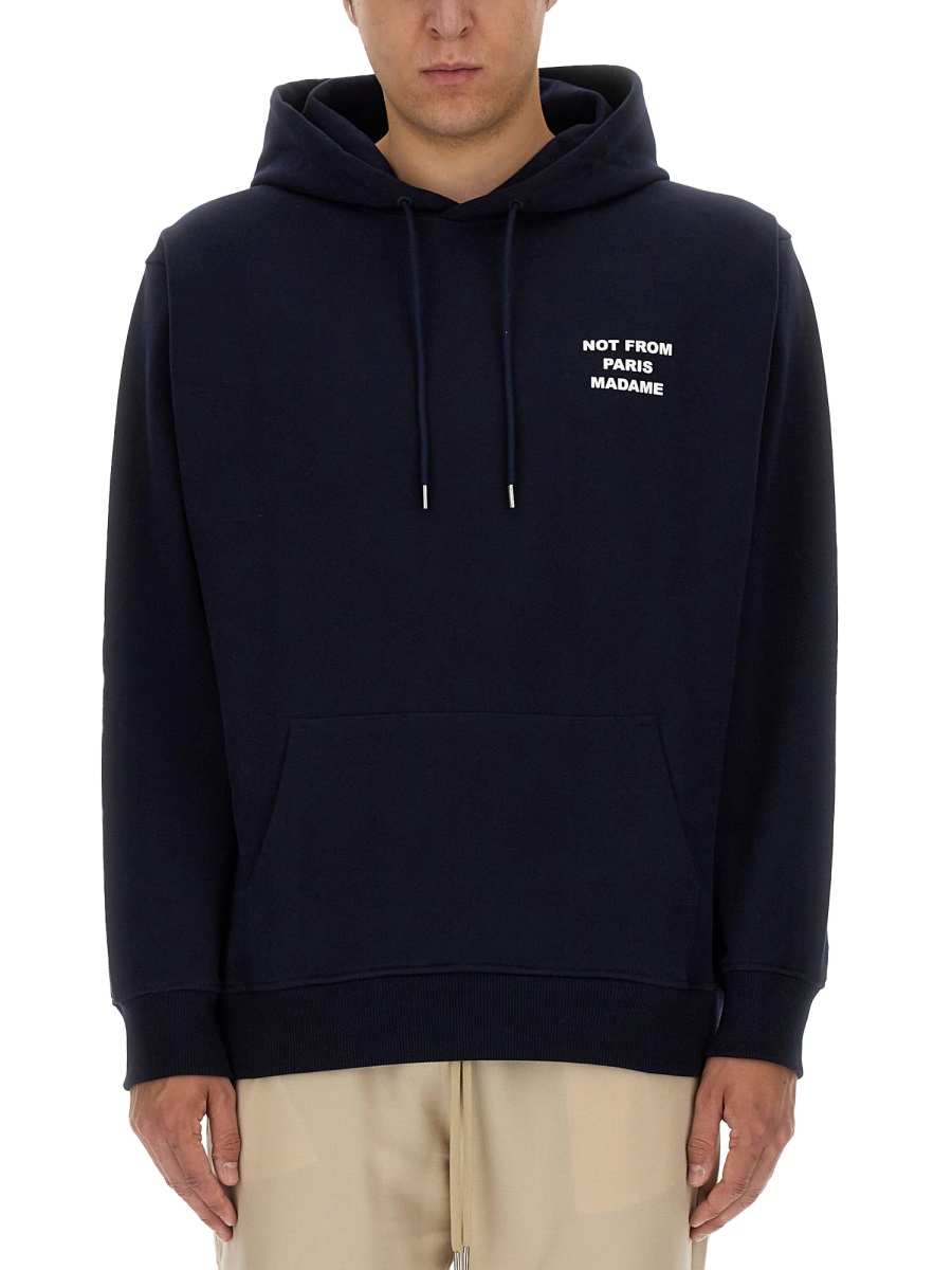 Drôle de Monsieur Neutrals Slogan Graphic Kangaroo Pocket Hoodie Zwart