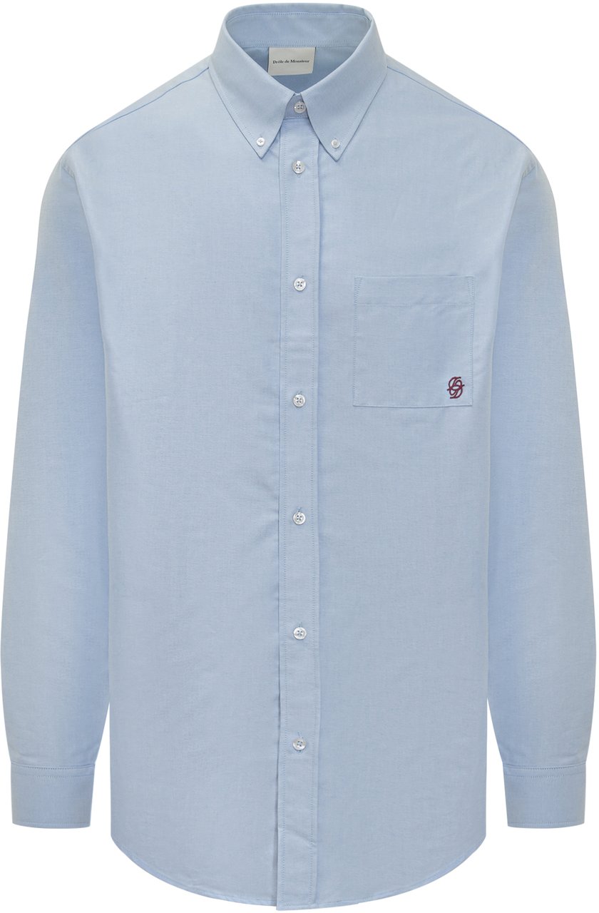 Drôle de Monsieur Camicia Logo Ricamato Lichtblauw