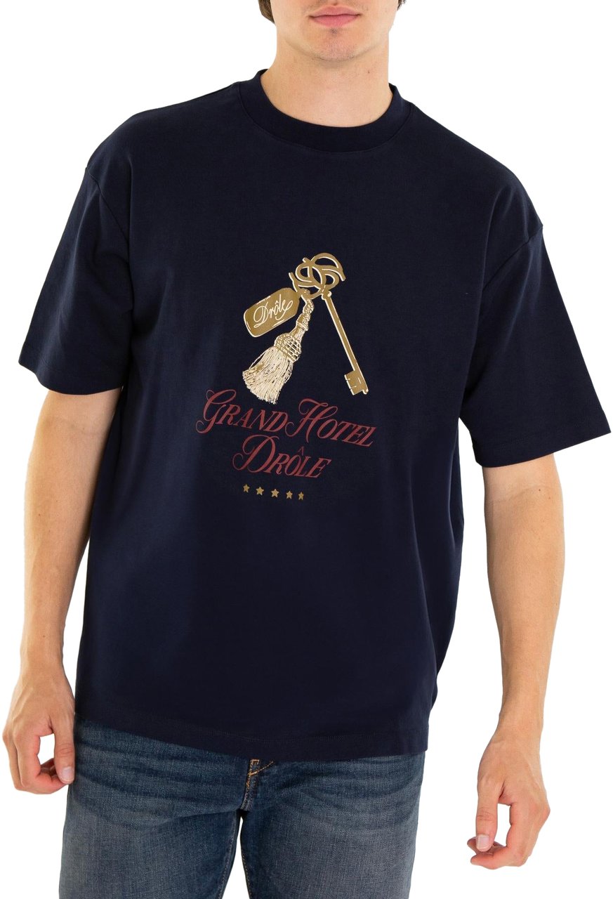 Drôle de Monsieur Heren Le Grand Hôtel T-Shirt Blauw Blauw