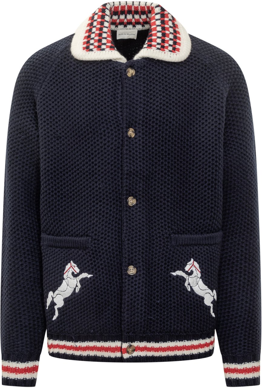 Drôle de Monsieur Drole De Monsieur Cardigan in Maglia con Ricami Blauw