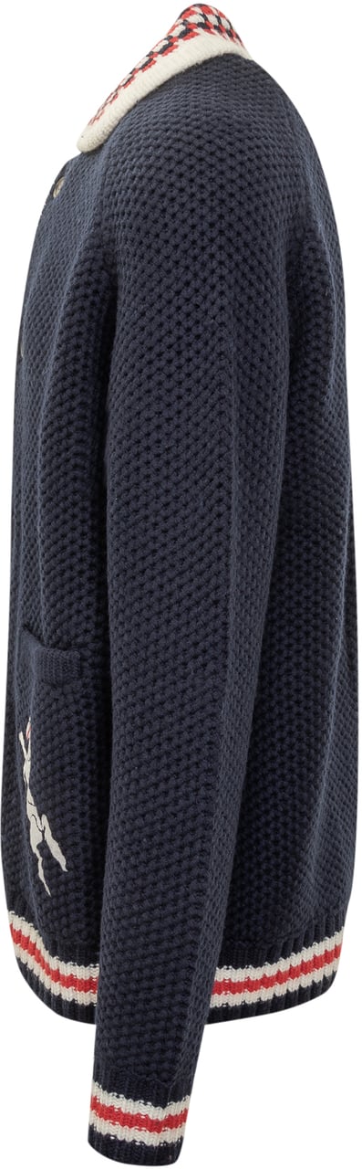 Drôle de Monsieur Drole De Monsieur Cardigan in Maglia con Ricami Blauw