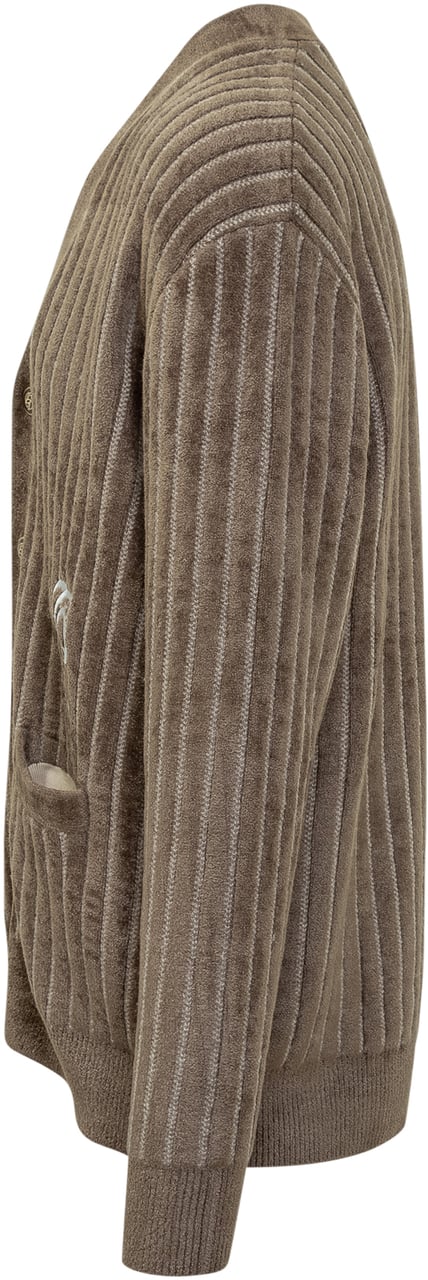 Drôle de Monsieur Drole de Monsieur Cardigan a Righe con Logo Taupe