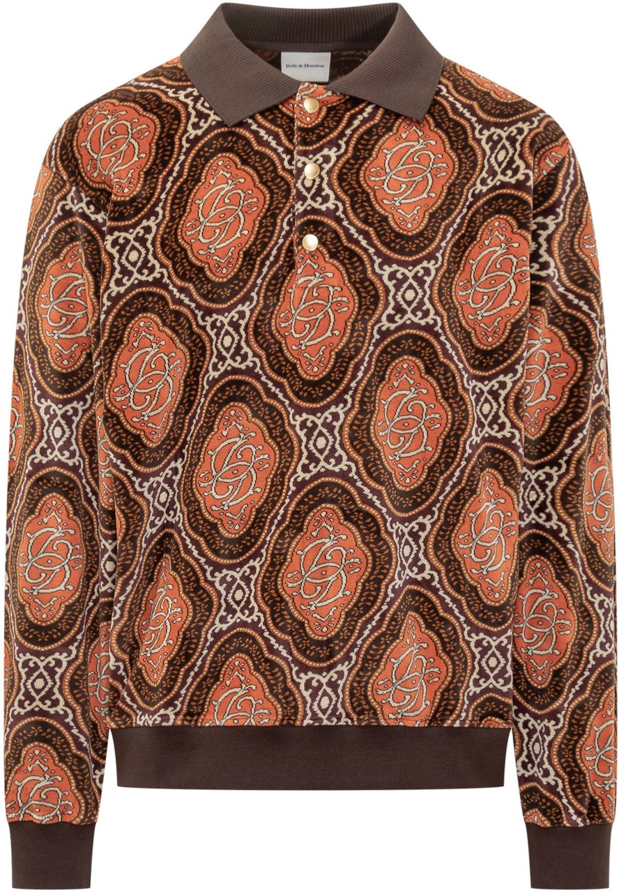 Drôle de Monsieur Drole De Monsieur Polo a Maniche Lunghe con Stampa Geometrica Bruin