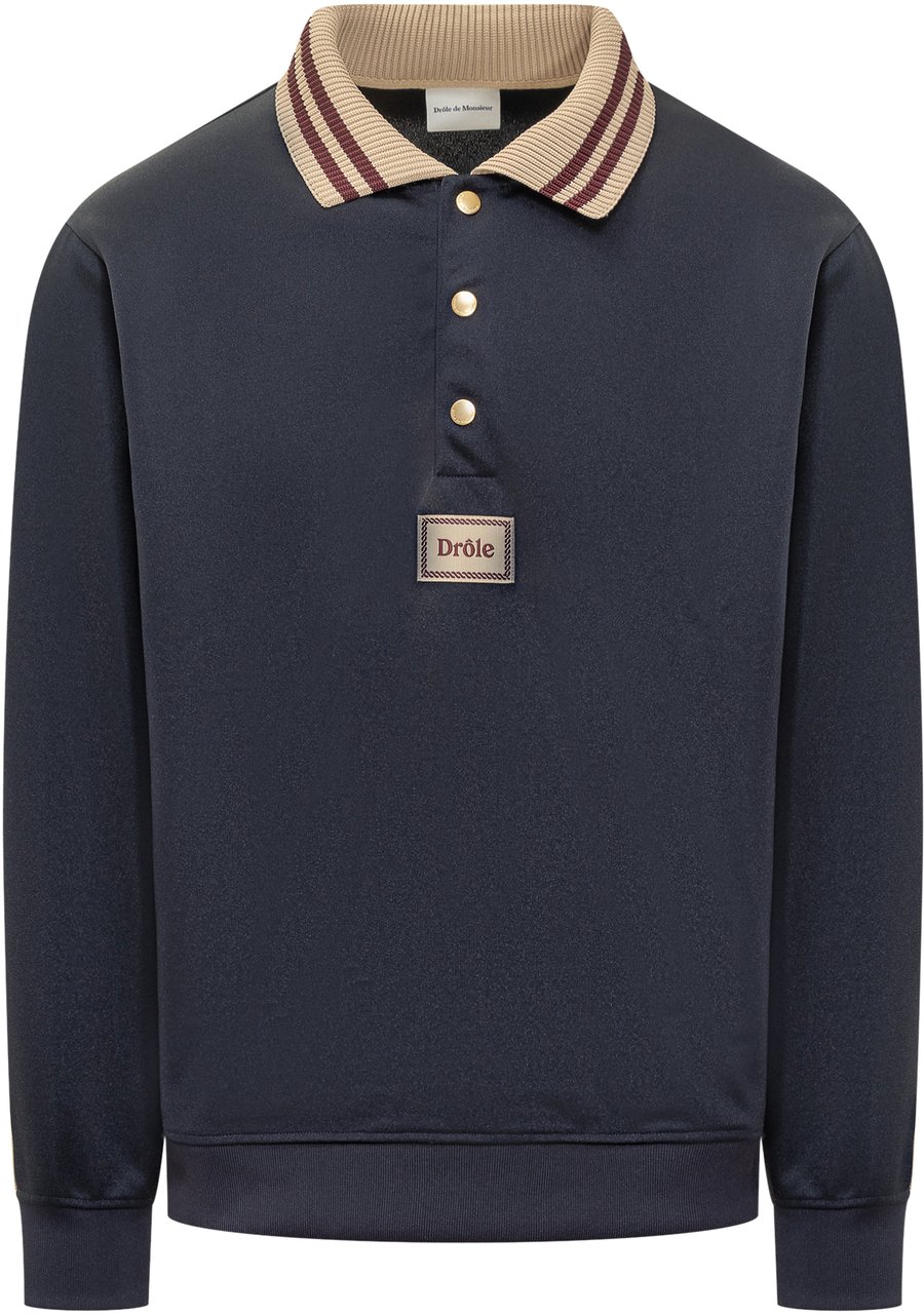 Drôle de Monsieur Drole De Monsieur Polo con Colletto a Contrasto Blauw