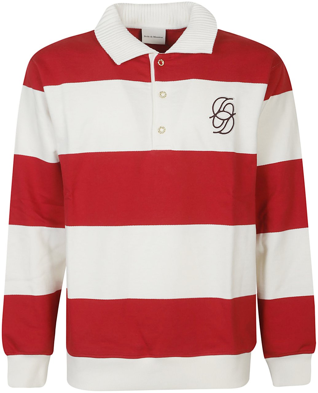 Drôle de Monsieur Long Sleeve Striped Polo Shirt Red Rood