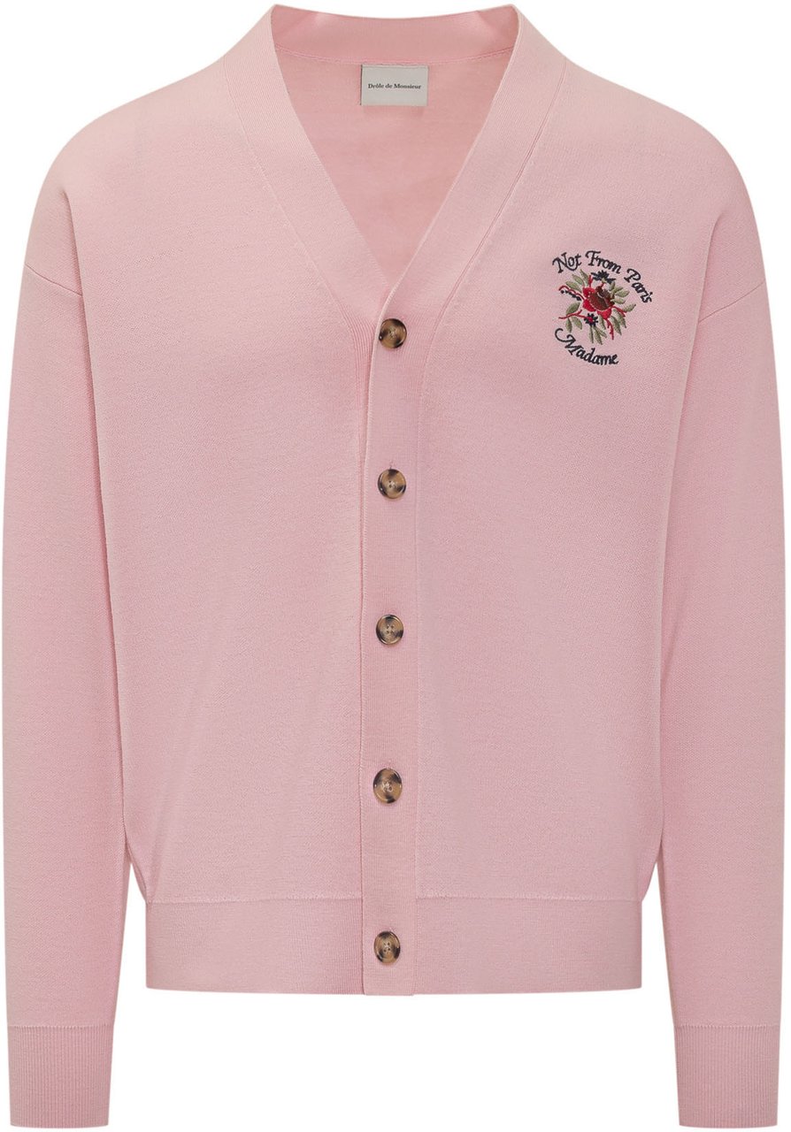 Drôle de Monsieur Cardigan Con Slogan Ricamato Roze