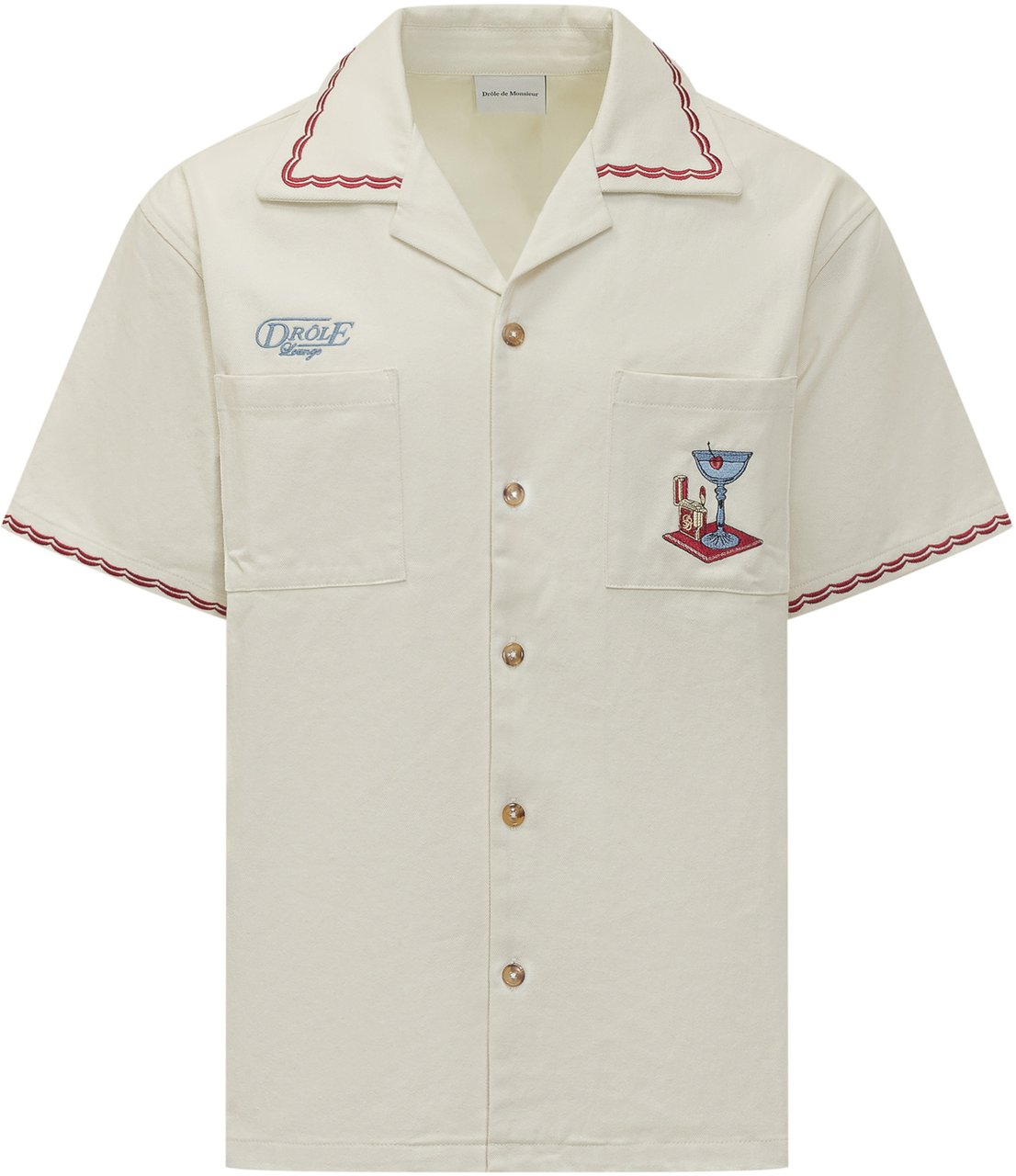 Drôle de Monsieur Camicia Cocktail Ricamata A Maniche Corte Wit