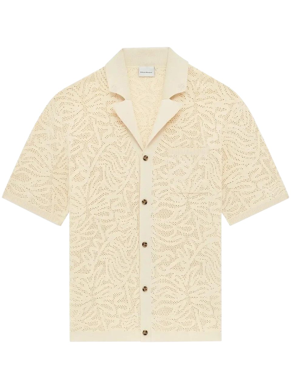 Drôle de Monsieur Short-Sleeved Lace Knit Shirt with Classic Collar Neutraal