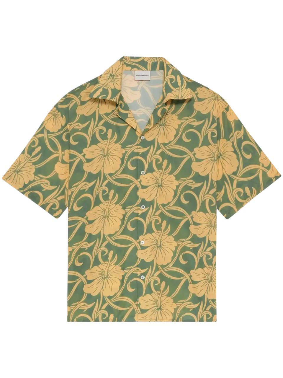 Drôle de Monsieur Short-Sleeved Shirt with Intricate Hibiscus Pattern Groen