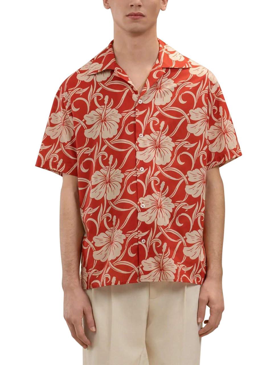 Drôle de Monsieur Hibiscus Floral Short-Sleeved Shirt with Classic Collar Neutraal