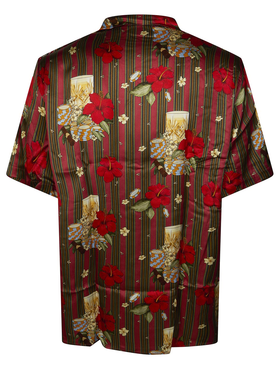 Drôle de Monsieur Olive Burgundy Hibiscus Striped Shirt Zwart