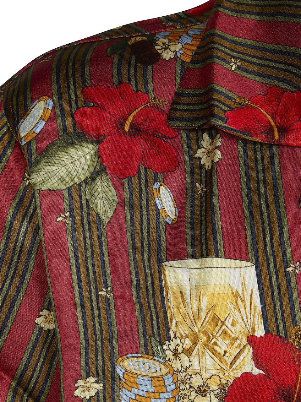 Drôle de Monsieur Olive Burgundy Hibiscus Striped Shirt Zwart