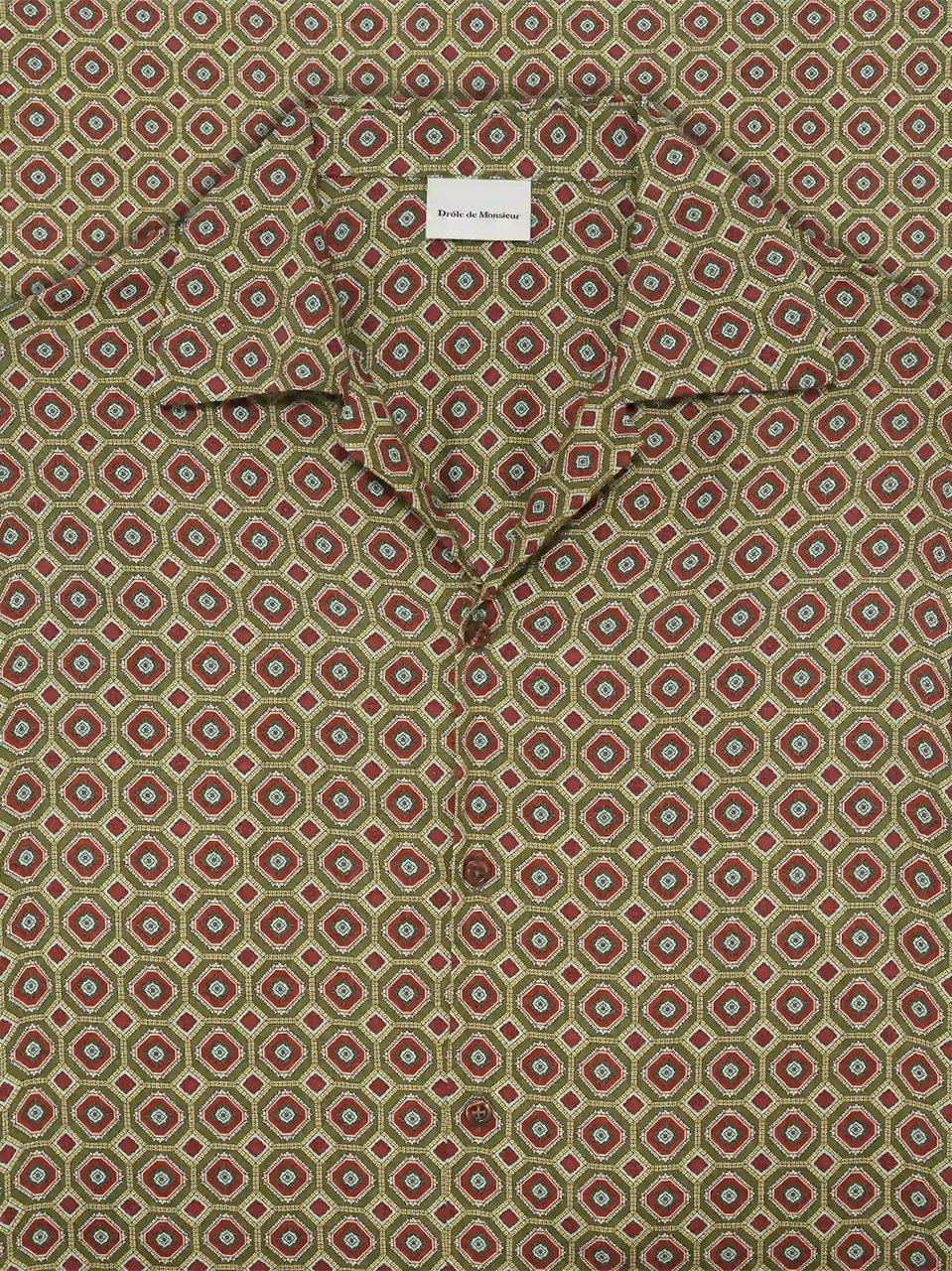 Drôle de Monsieur Geometric Pattern Shirt in Earthy Tones Bruin