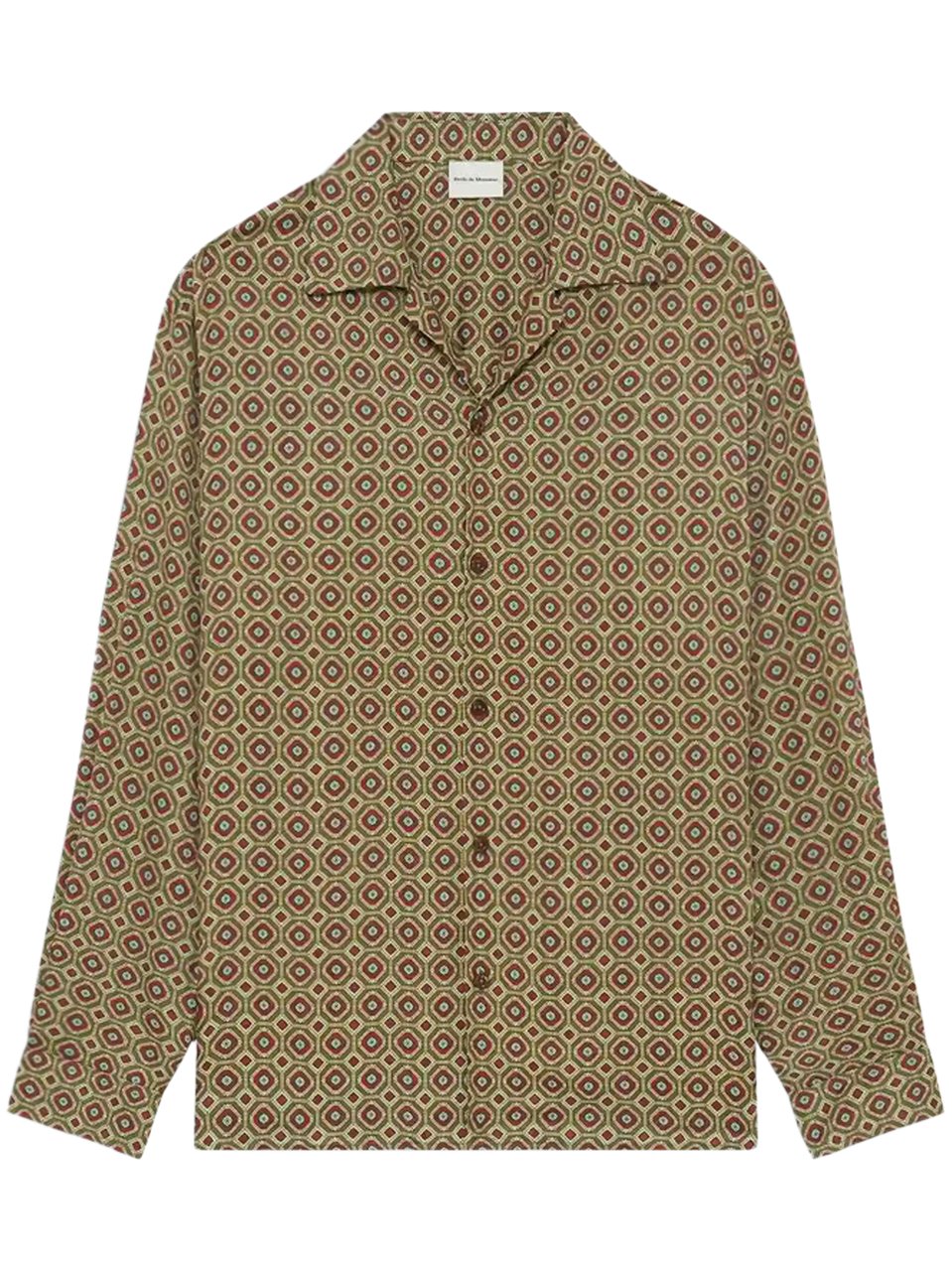 Drôle de Monsieur Geometric Pattern Shirt in Earthy Tones Bruin