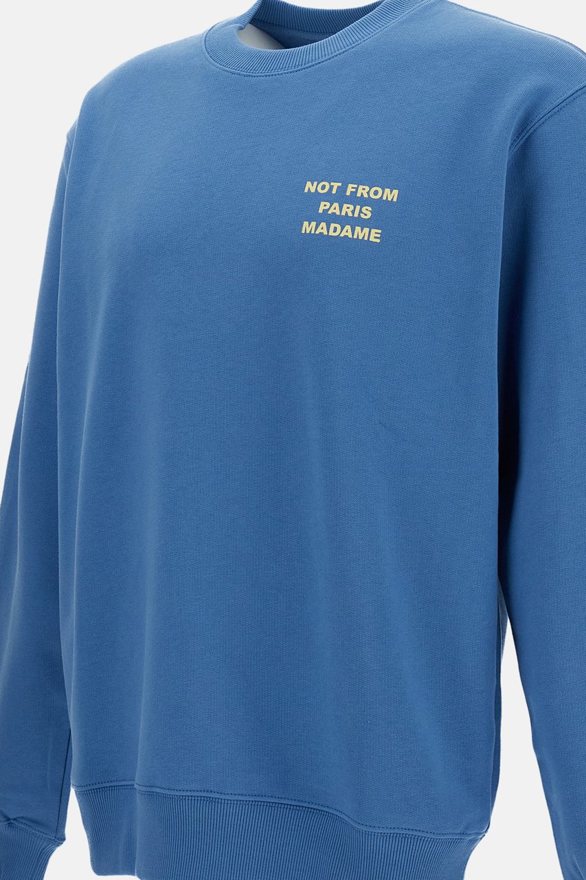 Drôle de Monsieur Light Blue Slogan Crewneck Sweatshirt Blauw