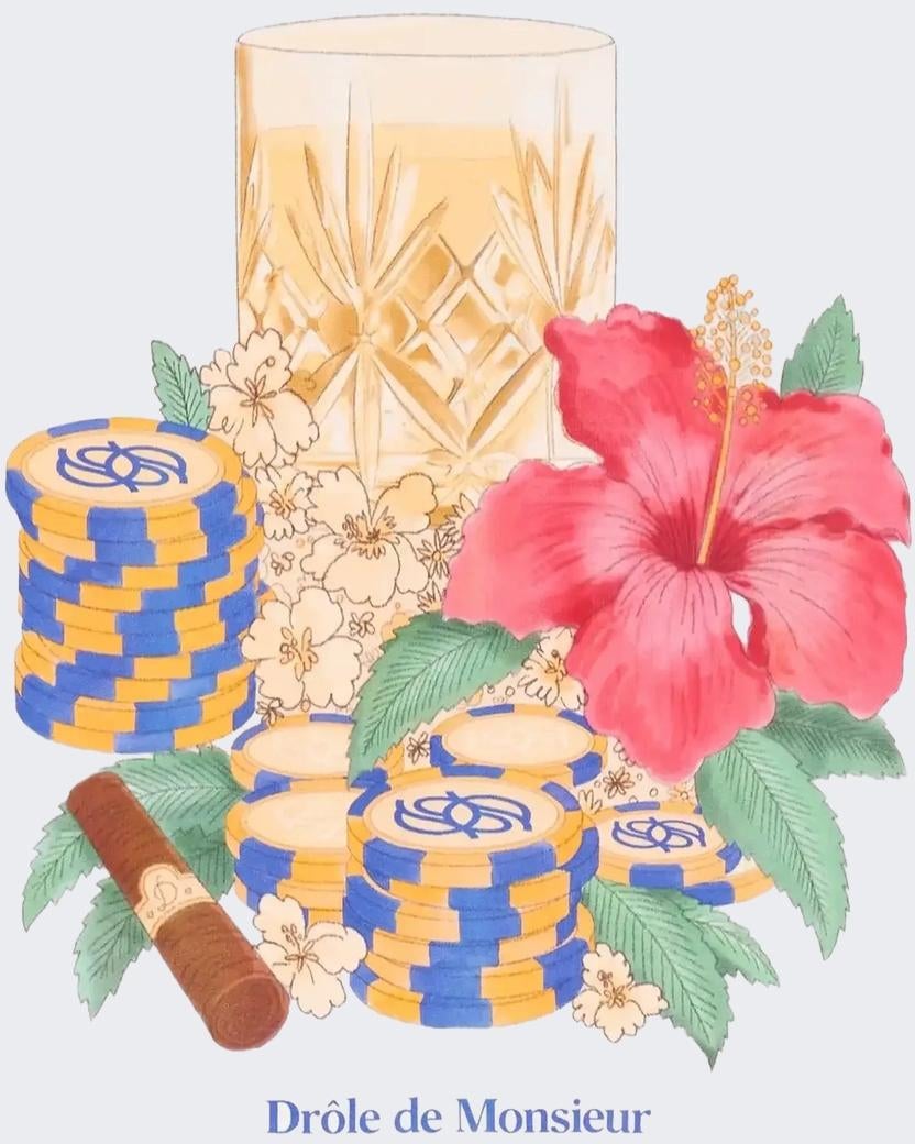 Drôle de Monsieur Heren Hibiscus Club T-Shirt Wit Wit